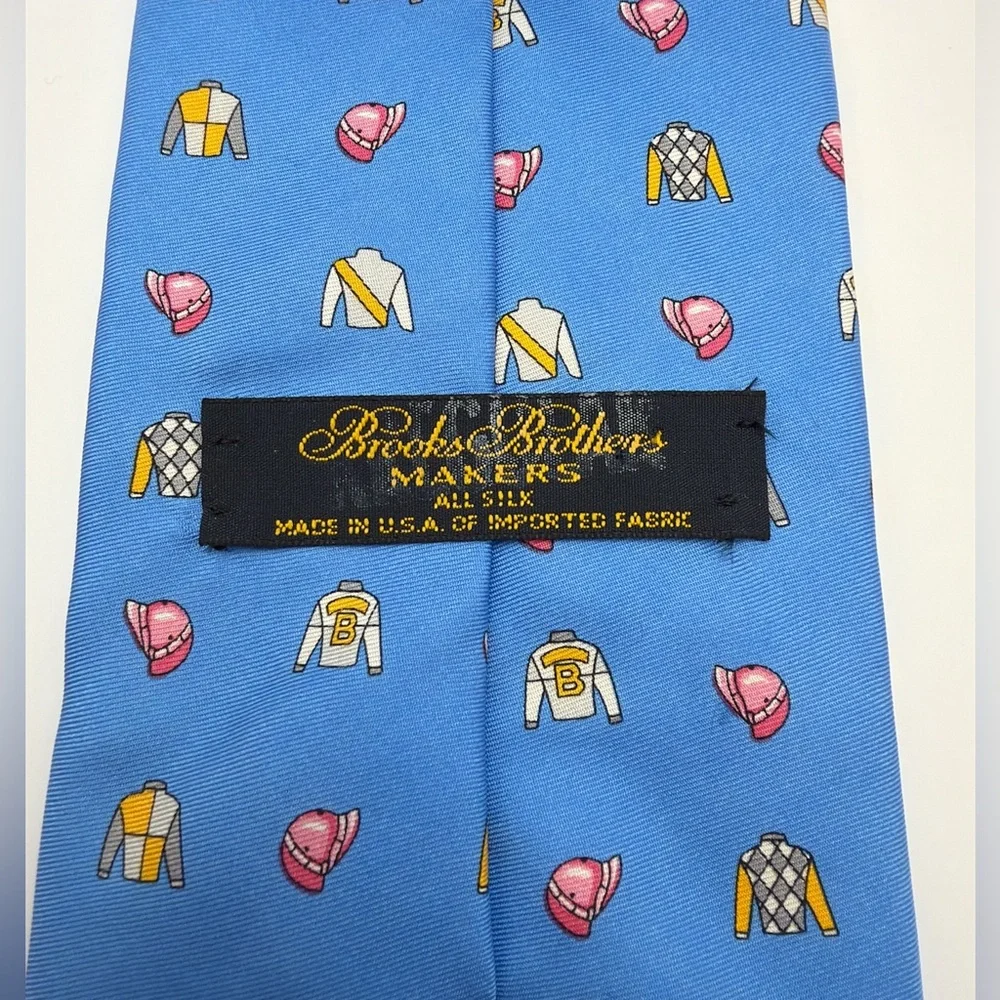 Brooks Brothers‎ All Silk Jockey Hat Shirt Neck Tie Blue Yellow Pink